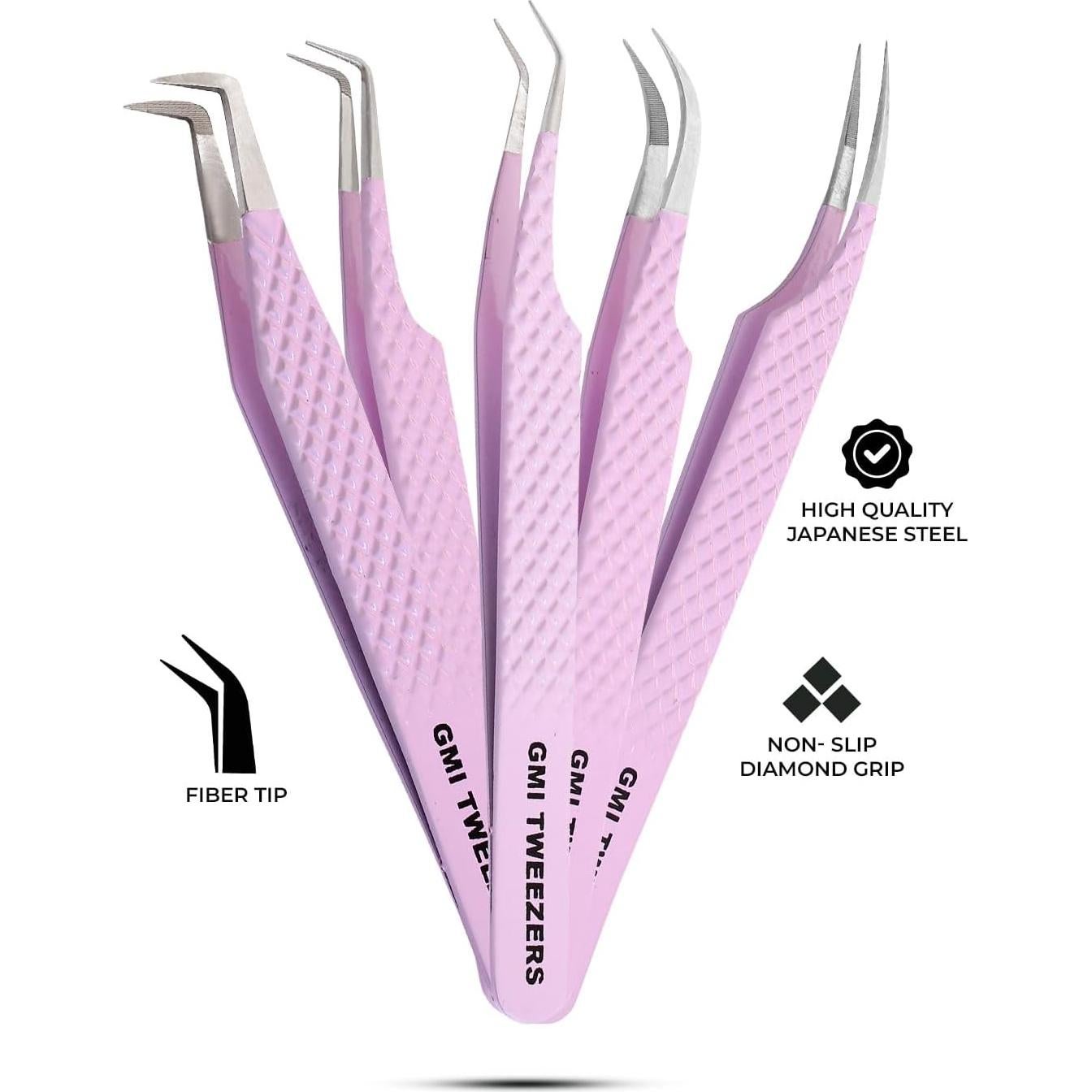 Pinzas de Punta de Fibra GMI TWEEZERS para Pestañas Rosa
