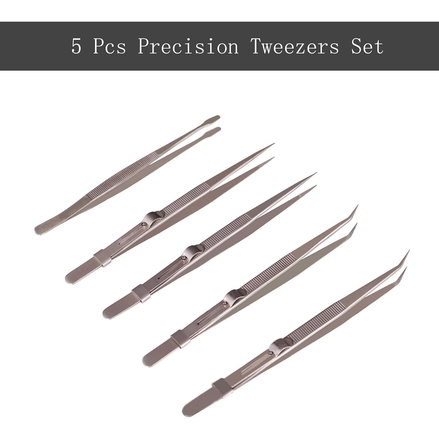 Juego de 5 Pinzas de Precisión Grteark - Acero Inoxidable