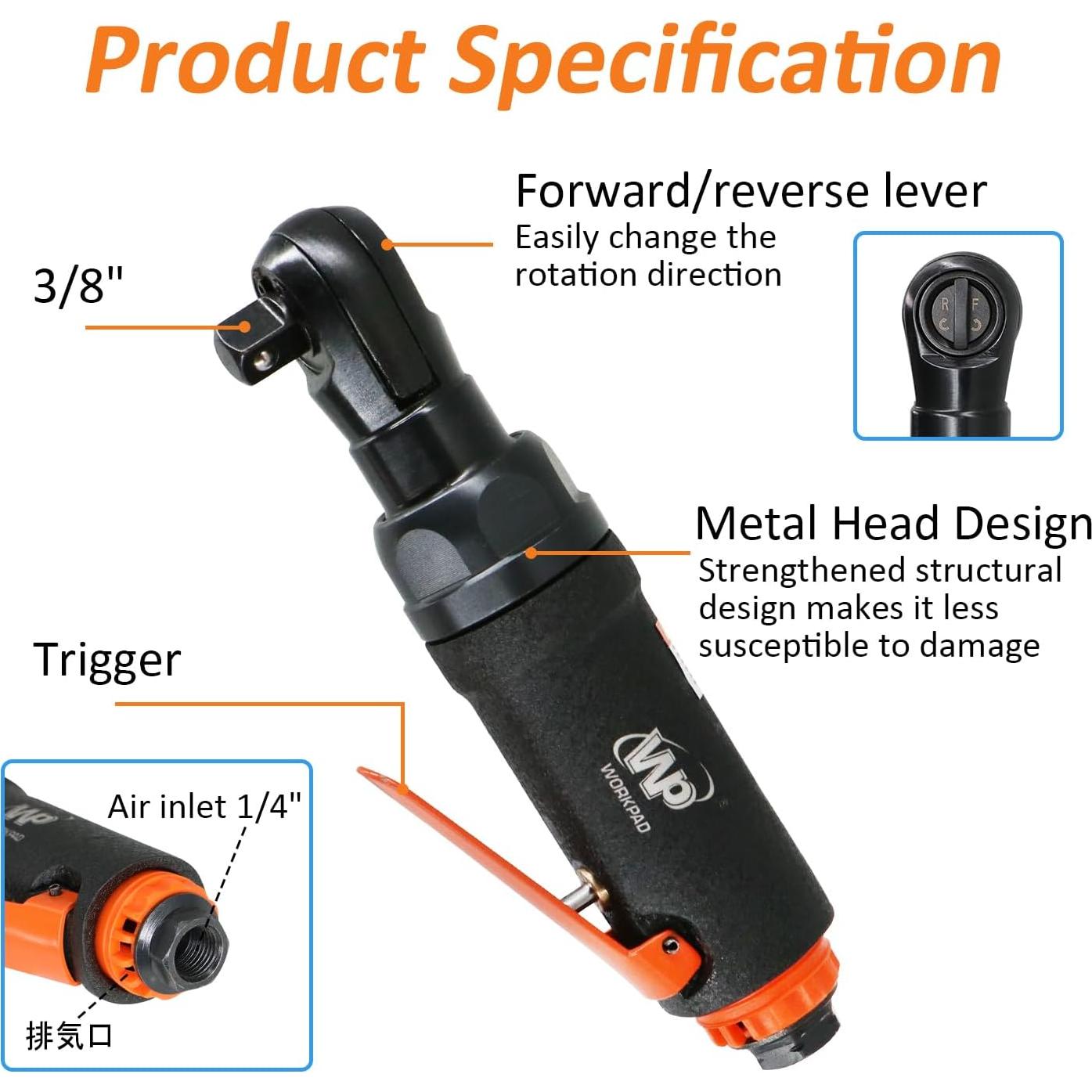 Llave de trinquete neumática WP WORKPAD 180 mm 54 Nm