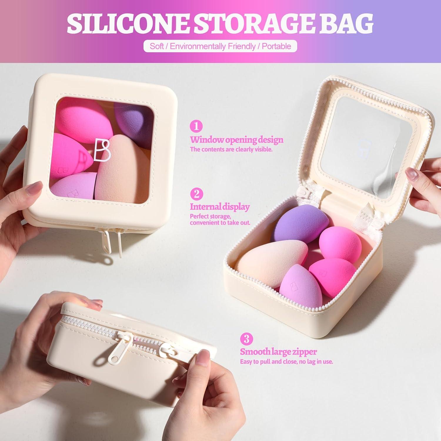 Set de Esponjas de Maquillaje BS-MALL V3.0 XL + Bolsa Rosa