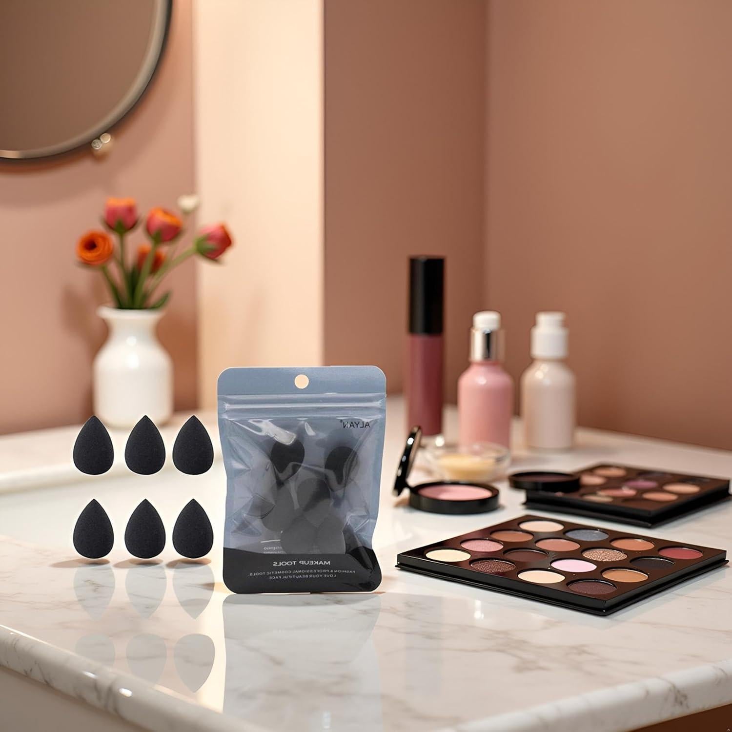 Conjunto de 6 Esponjas de Maquillaje Mini Negras Jinshining