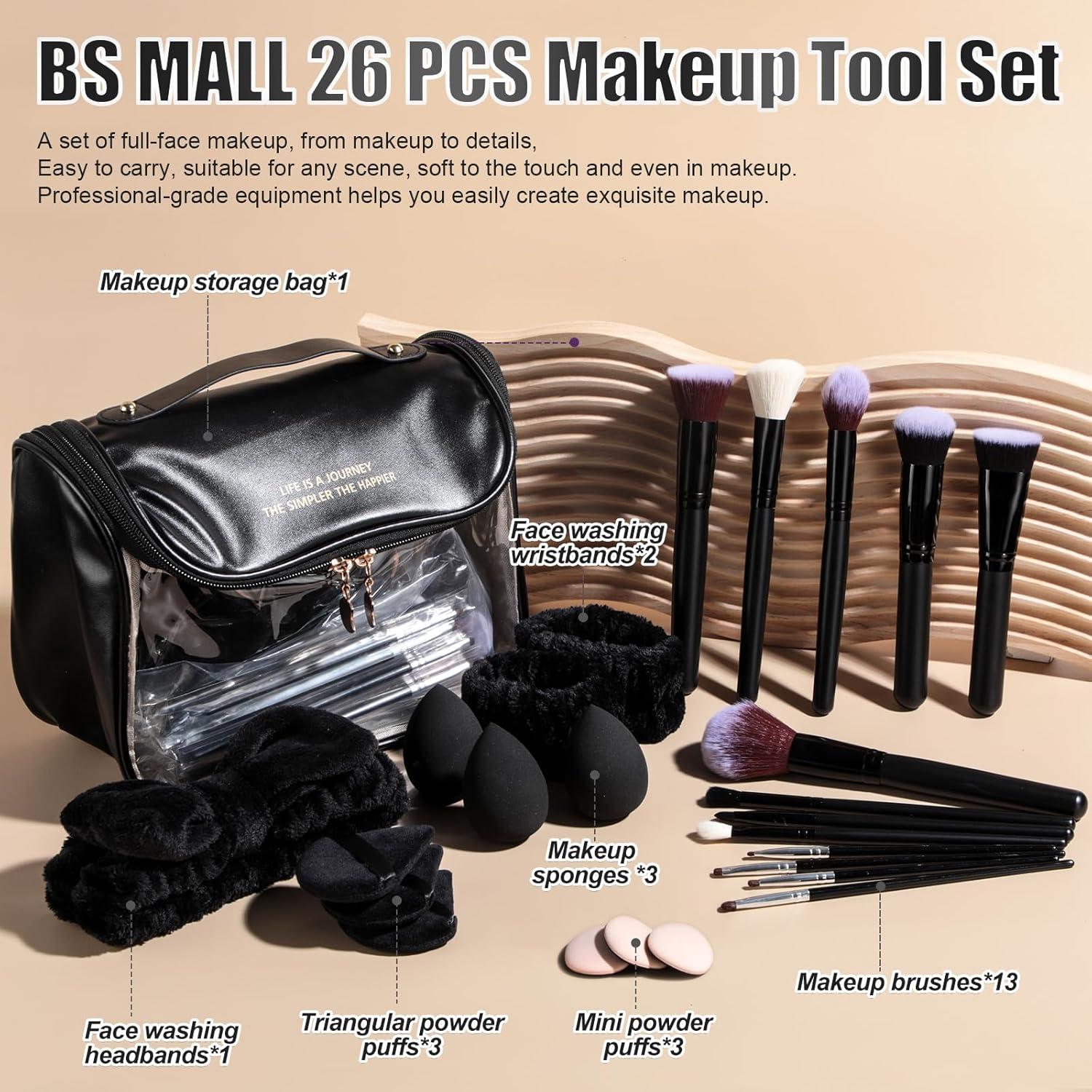Conjunto de Brochas de Maquillaje BS-MALL 26 Piezas con Bolsa Negra