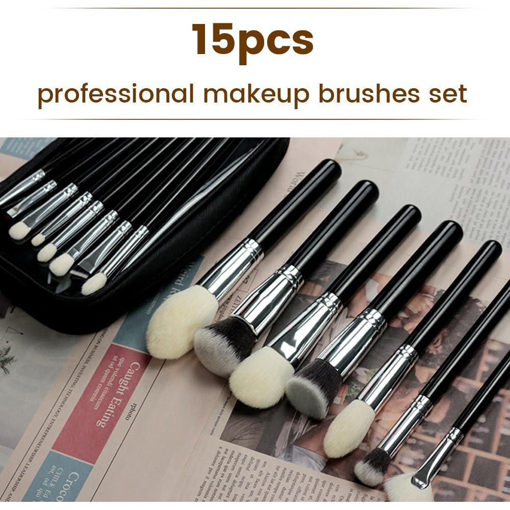 Juego de brochas de maquillaje EVRCHGIEA 15 piezas pelo de cabra