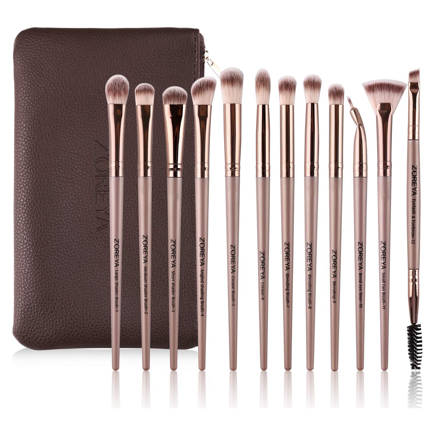 Conjunto de Pinceles de Maquillaje para Ojos Z'OREYA 12 Pcs Oro Champán