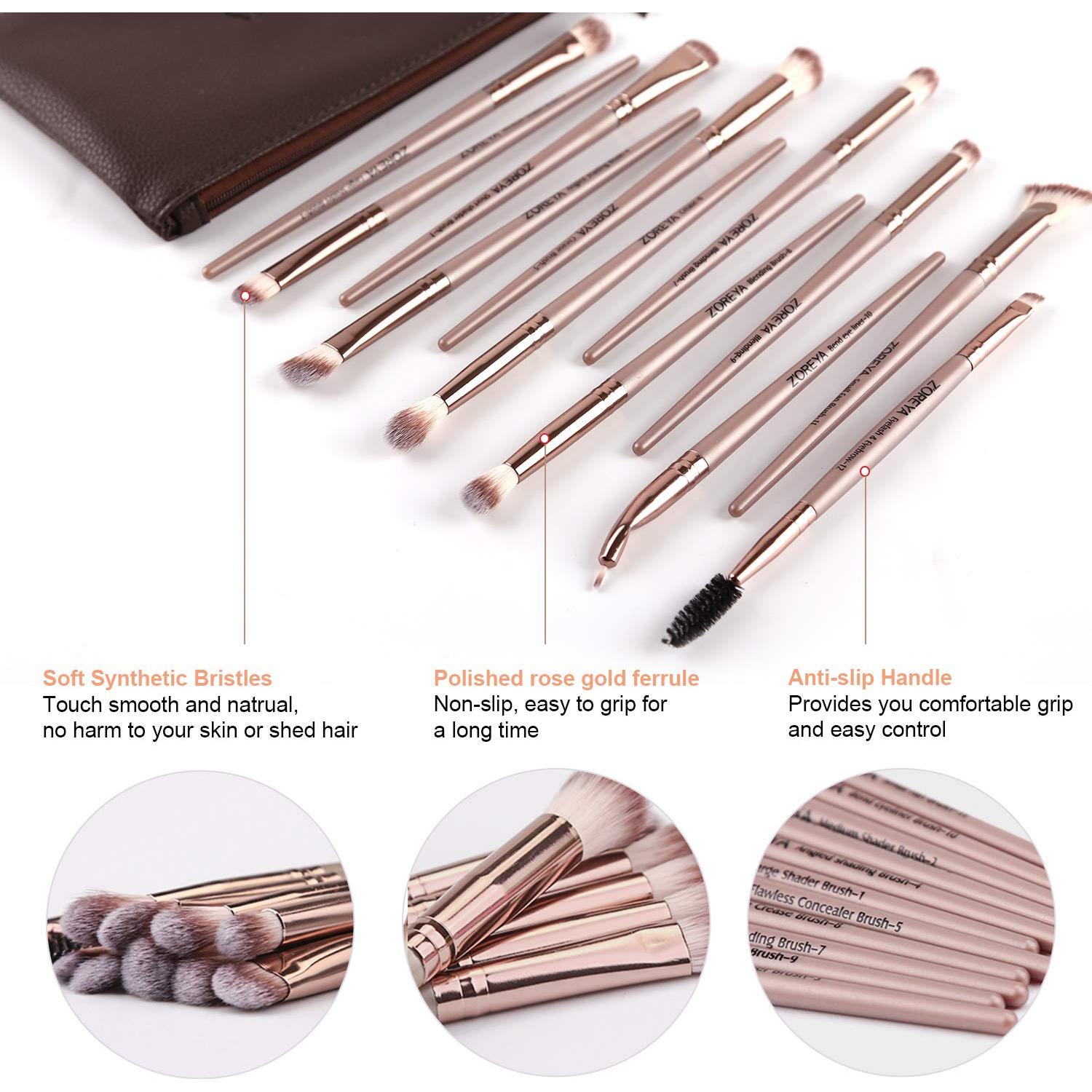 Conjunto de Pinceles de Maquillaje para Ojos Z'OREYA 12 Pcs Oro Champán