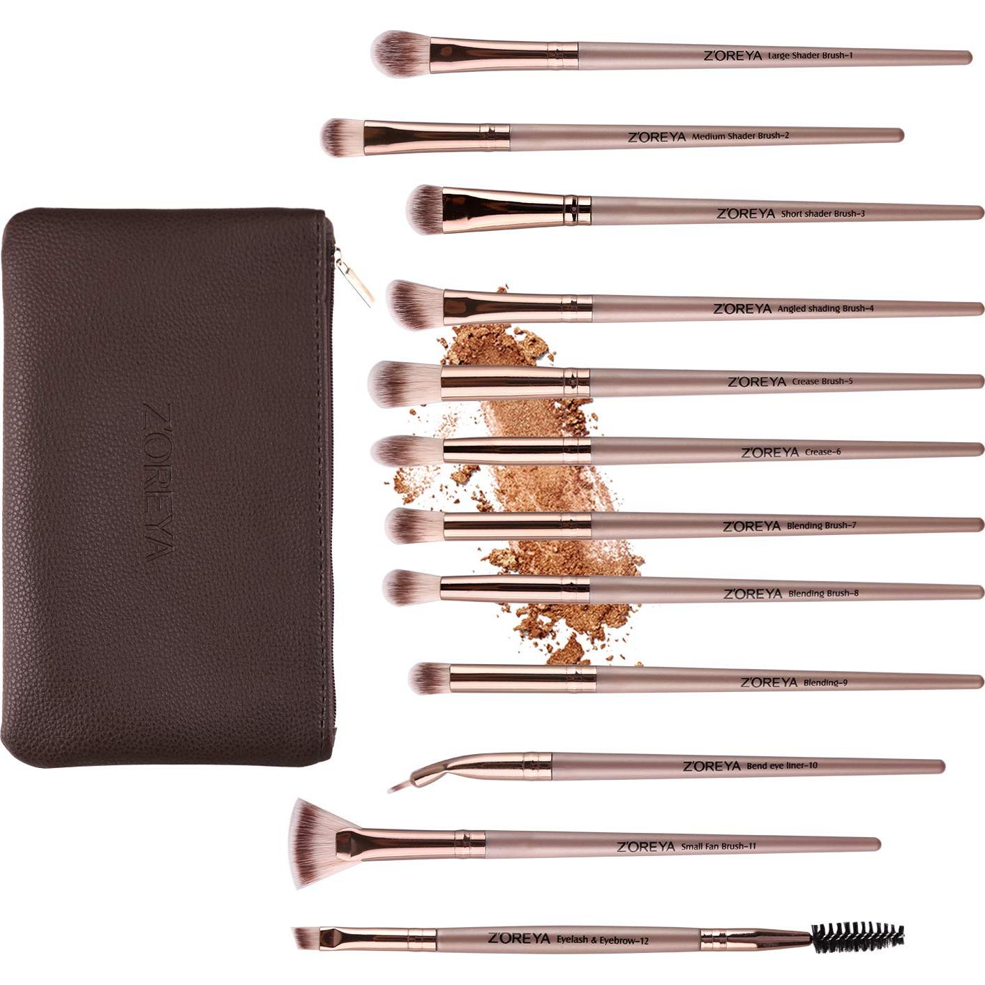Conjunto de Pinceles de Maquillaje para Ojos Z'OREYA 12 Pcs Oro Champán