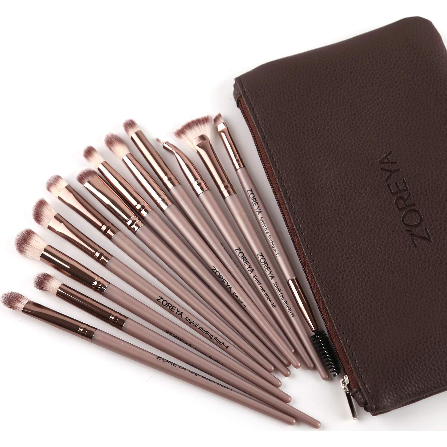 Conjunto de Pinceles de Maquillaje para Ojos Z'OREYA 12 Pcs Oro Champán