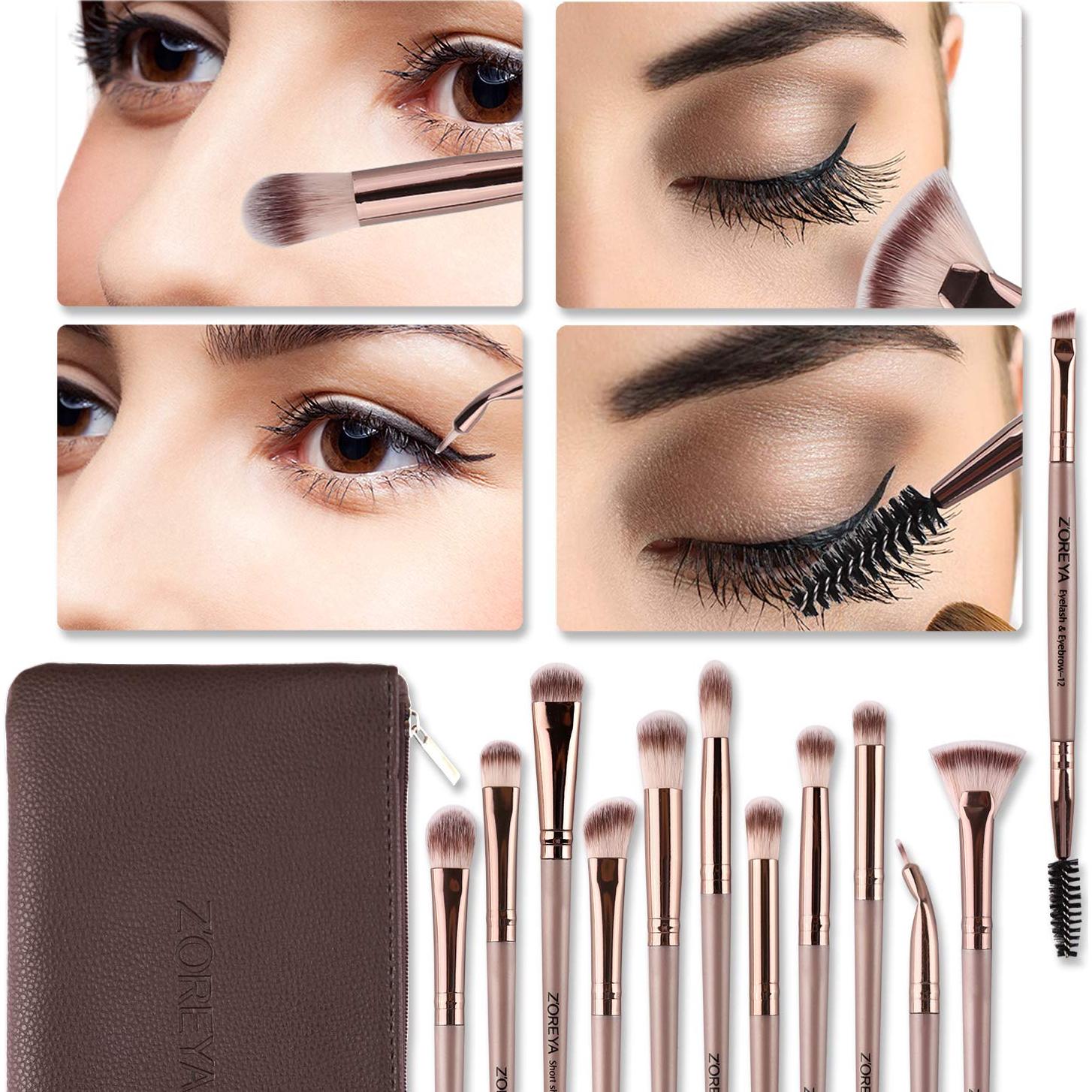 Conjunto de Pinceles de Maquillaje para Ojos Z'OREYA 12 Pcs Oro Champán