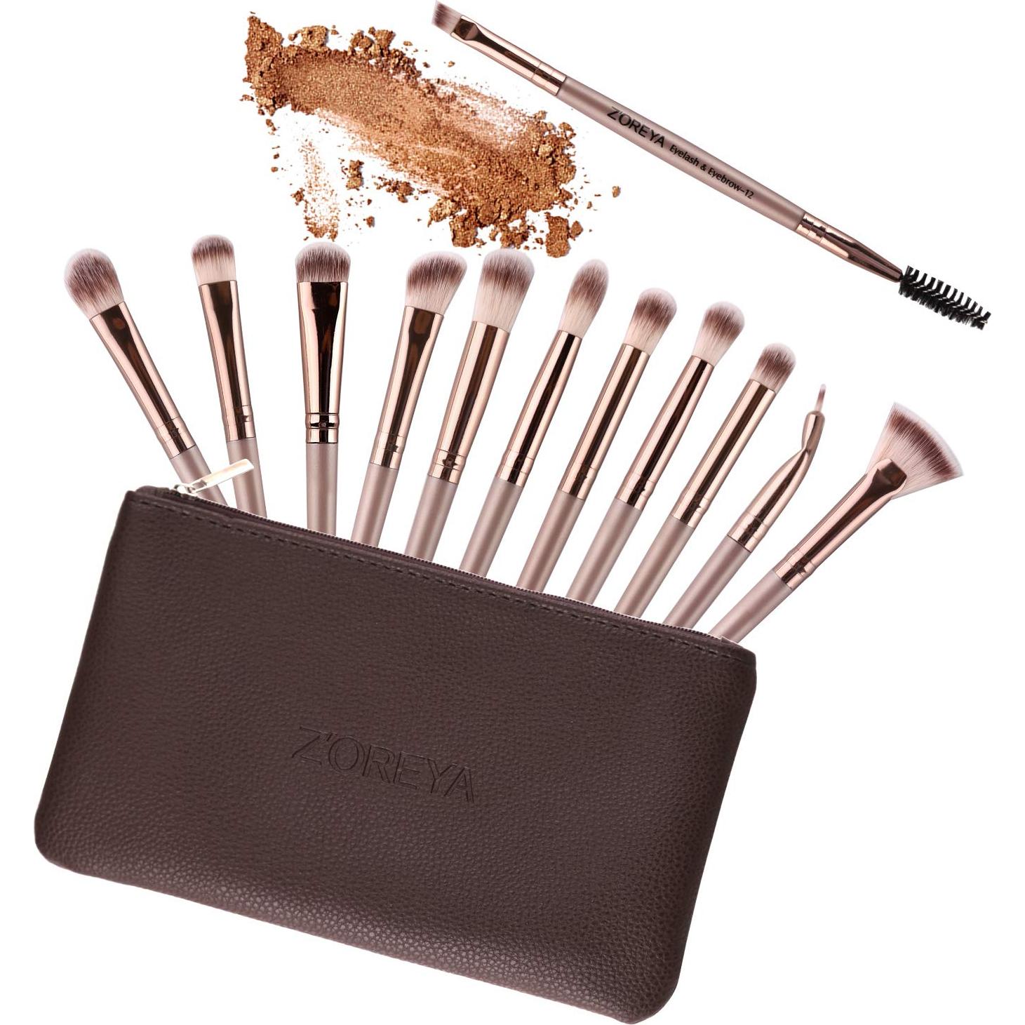 Conjunto de Pinceles de Maquillaje para Ojos Z'OREYA 12 Pcs Oro Champán