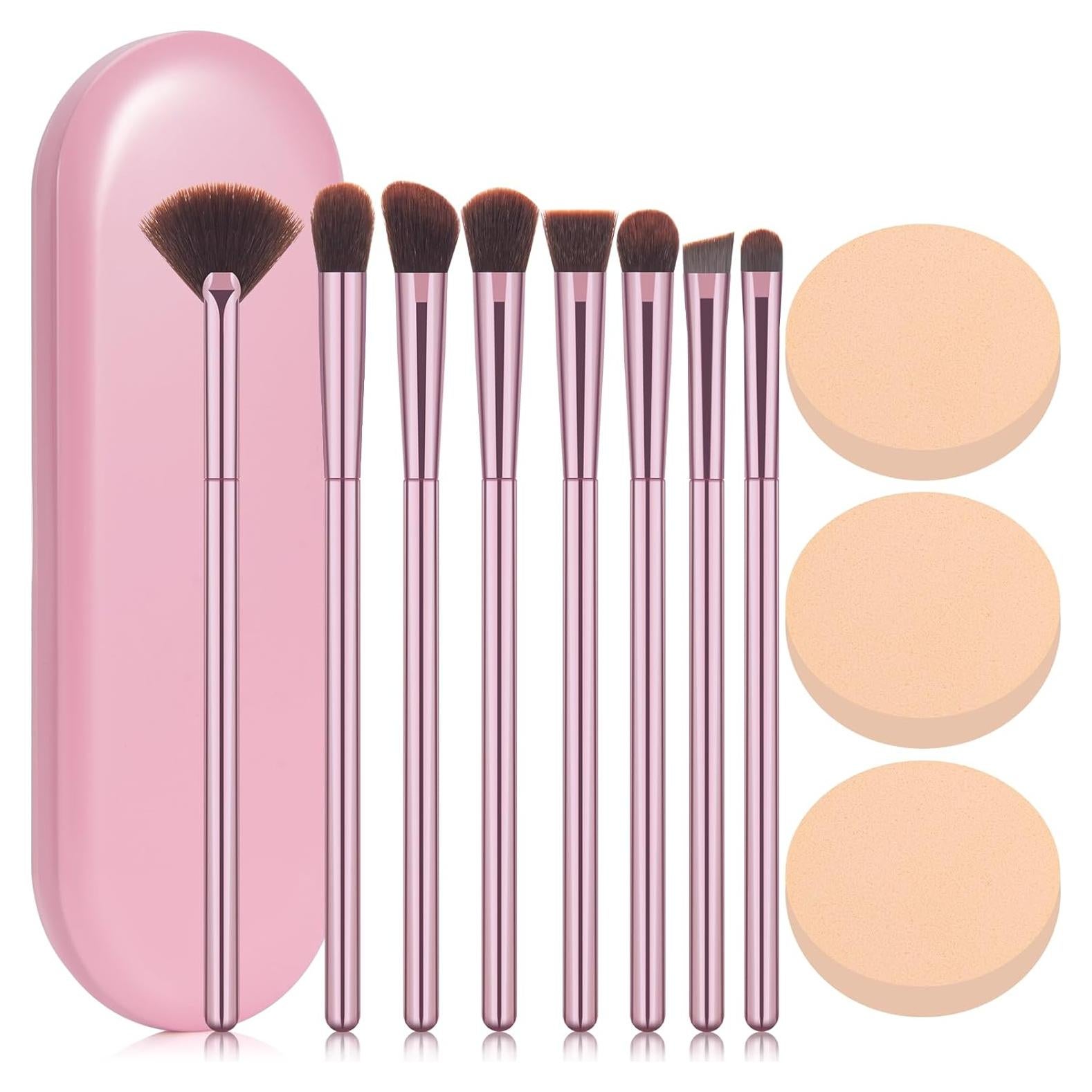Juego de 8 Brochas de Maquillaje Premium Rosa con Estuche
