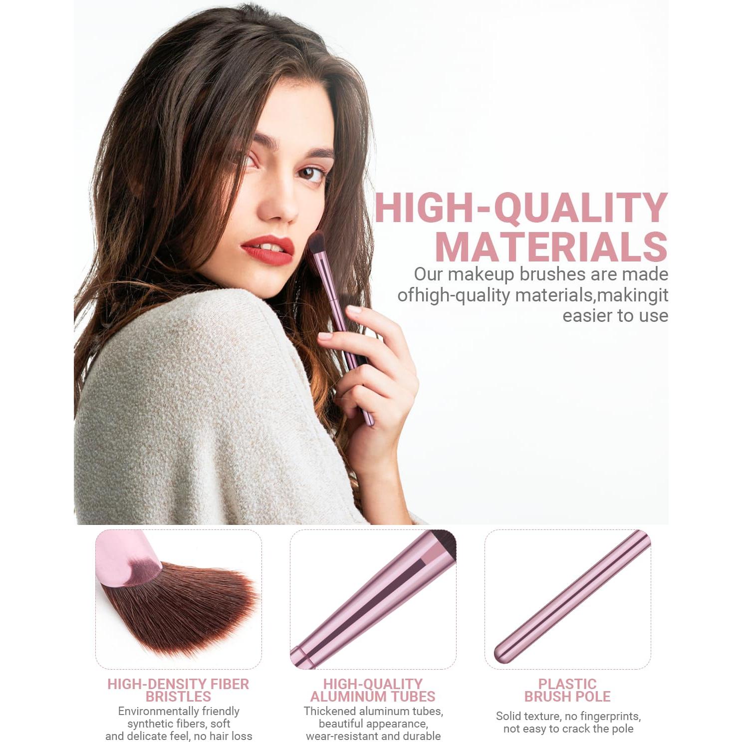 Juego de 8 Brochas de Maquillaje Premium Rosa con Estuche