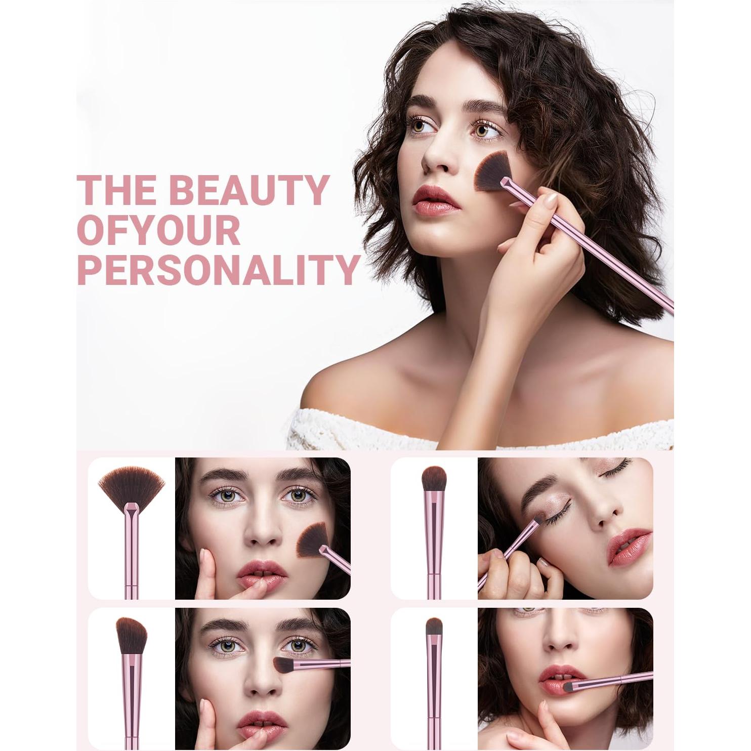 Juego de 8 Brochas de Maquillaje Premium Rosa con Estuche