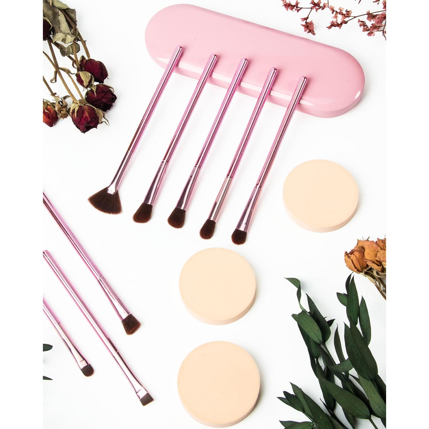 Juego de 8 Brochas de Maquillaje Premium Rosa con Estuche