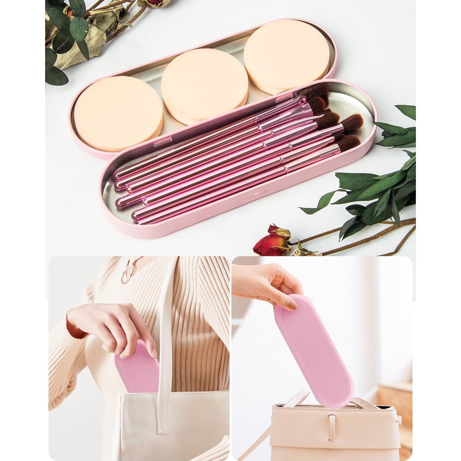 Juego de 8 Brochas de Maquillaje Premium Rosa con Estuche