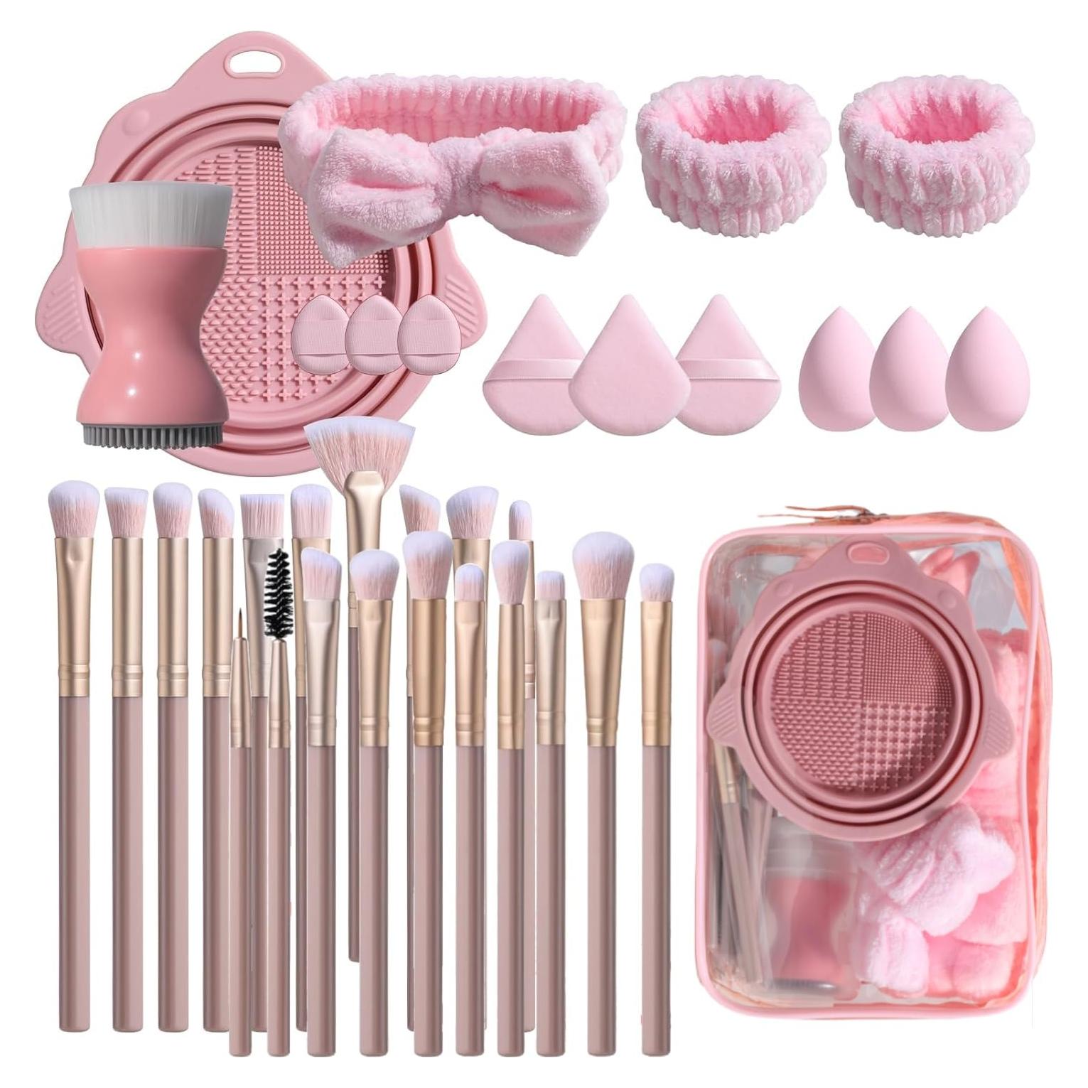 Conjunto de Brochas de Maquillaje BS-MALL 34 Pcs con Estuche Rosa