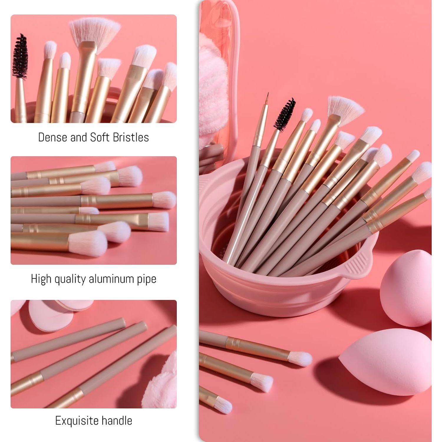 Conjunto de Brochas de Maquillaje BS-MALL 34 Pcs con Estuche Rosa