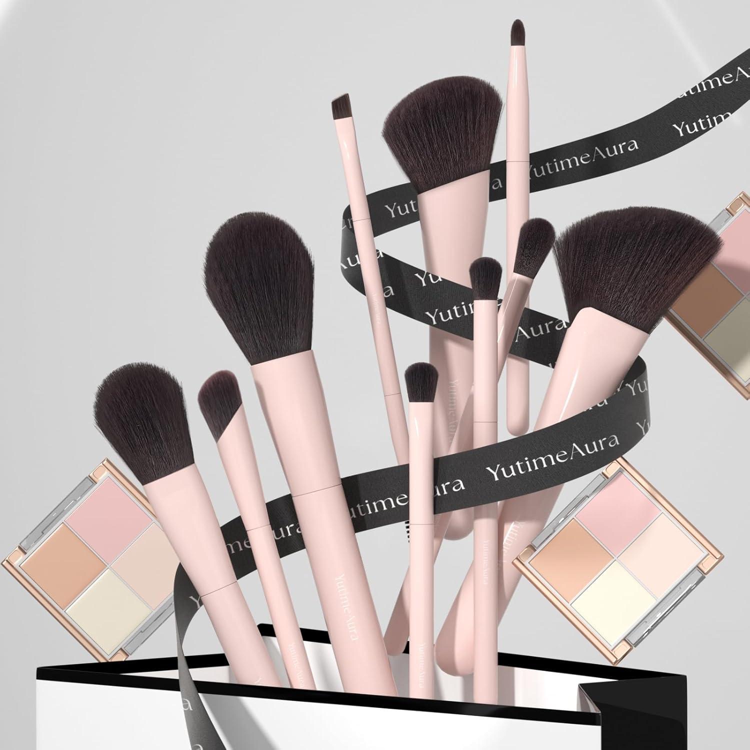 Juego de Brochas de Maquillaje 10 Piezas YutimeAura Profesional