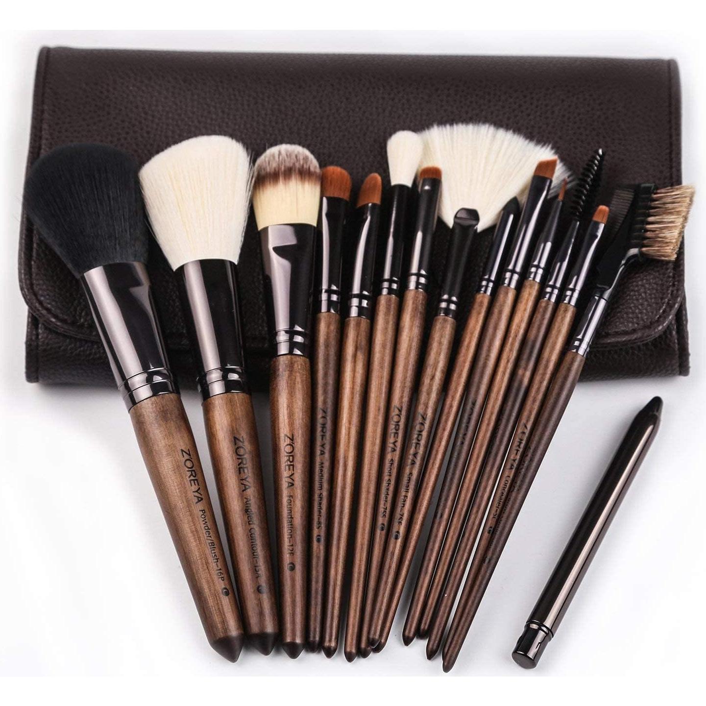 Juego de Brochas de Maquillaje Zoreya 15 Piezas con Bolsa de PU