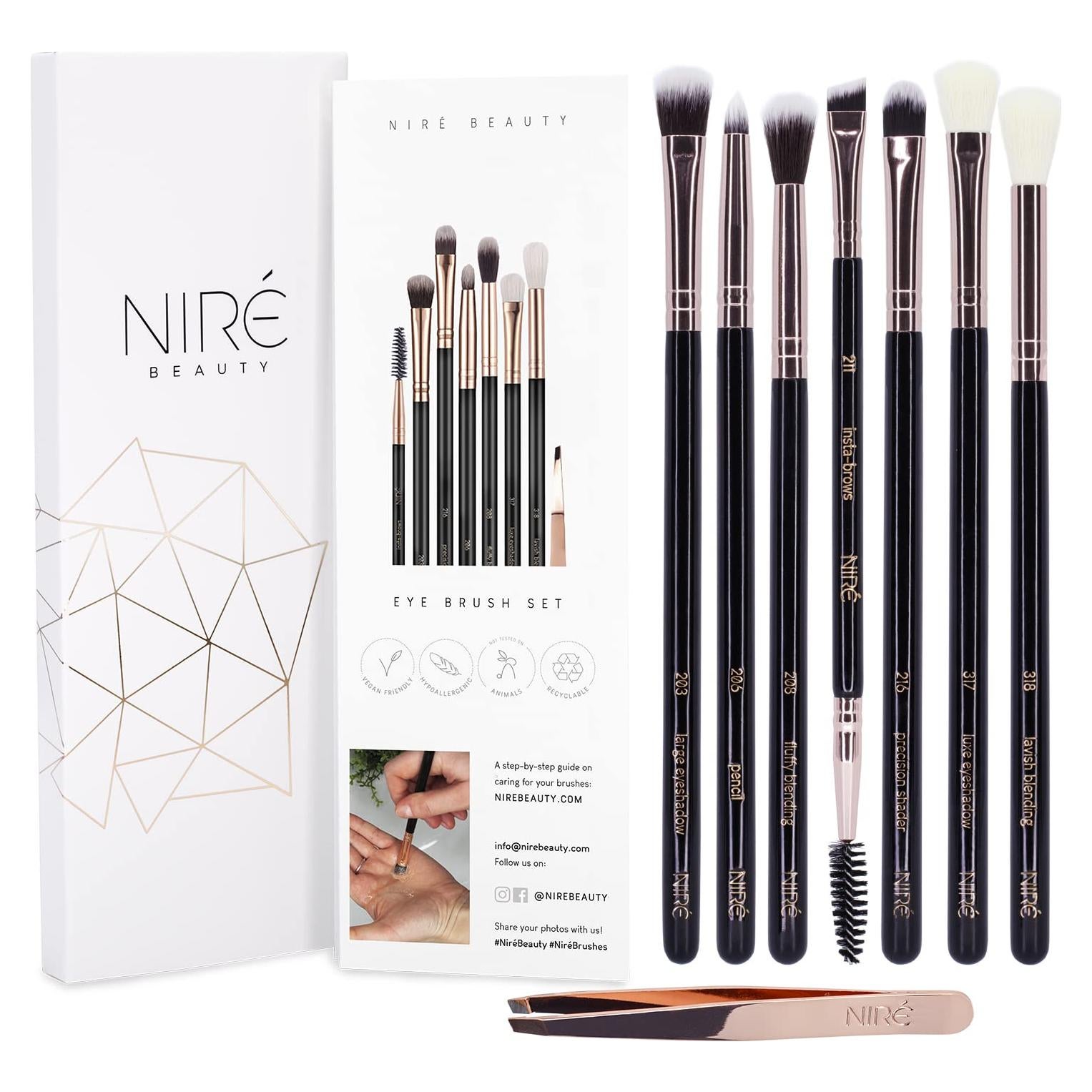 Conjunto de Brochas para Ojos Niré - 7 Piezas Veganas en Oro Rosa