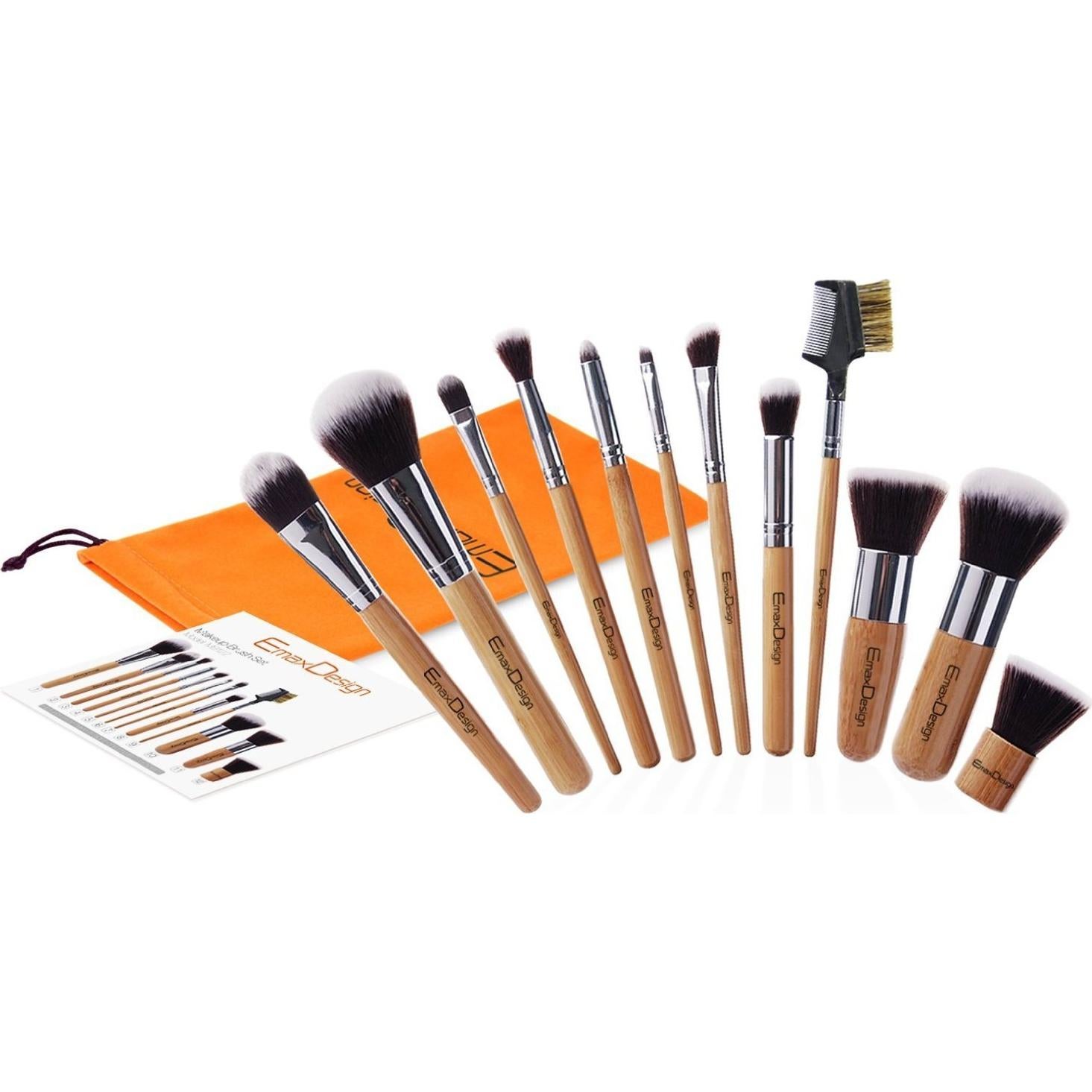 Juego de 12 Brochas de Maquillaje EmaxDesign con Mango de Bambú