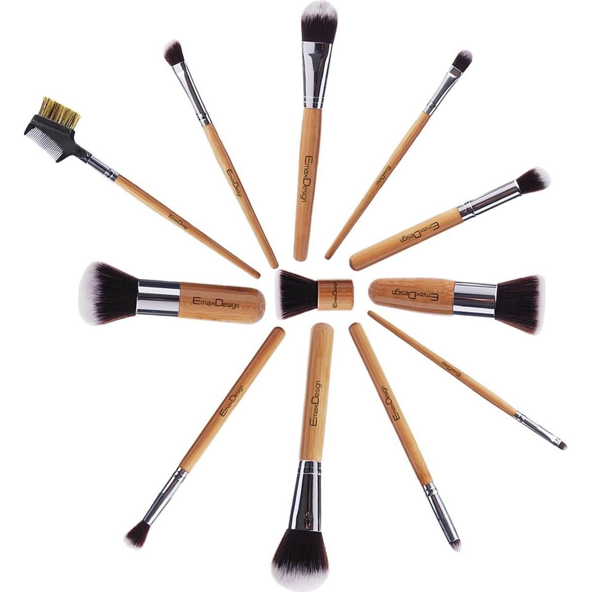 Juego de 12 Brochas de Maquillaje EmaxDesign con Mango de Bambú