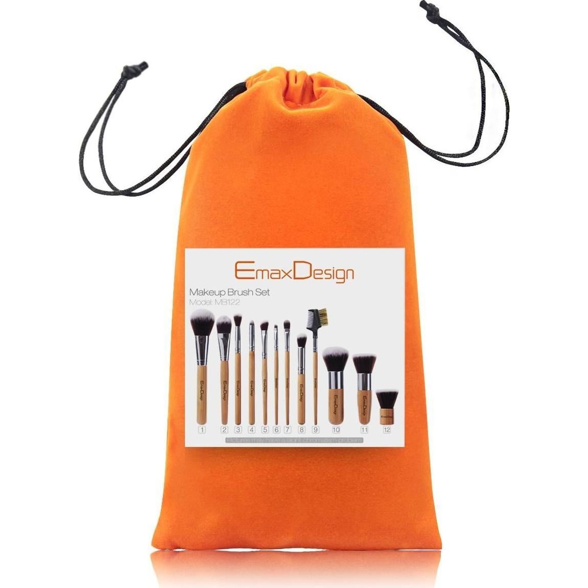 Juego de 12 Brochas de Maquillaje EmaxDesign con Mango de Bambú