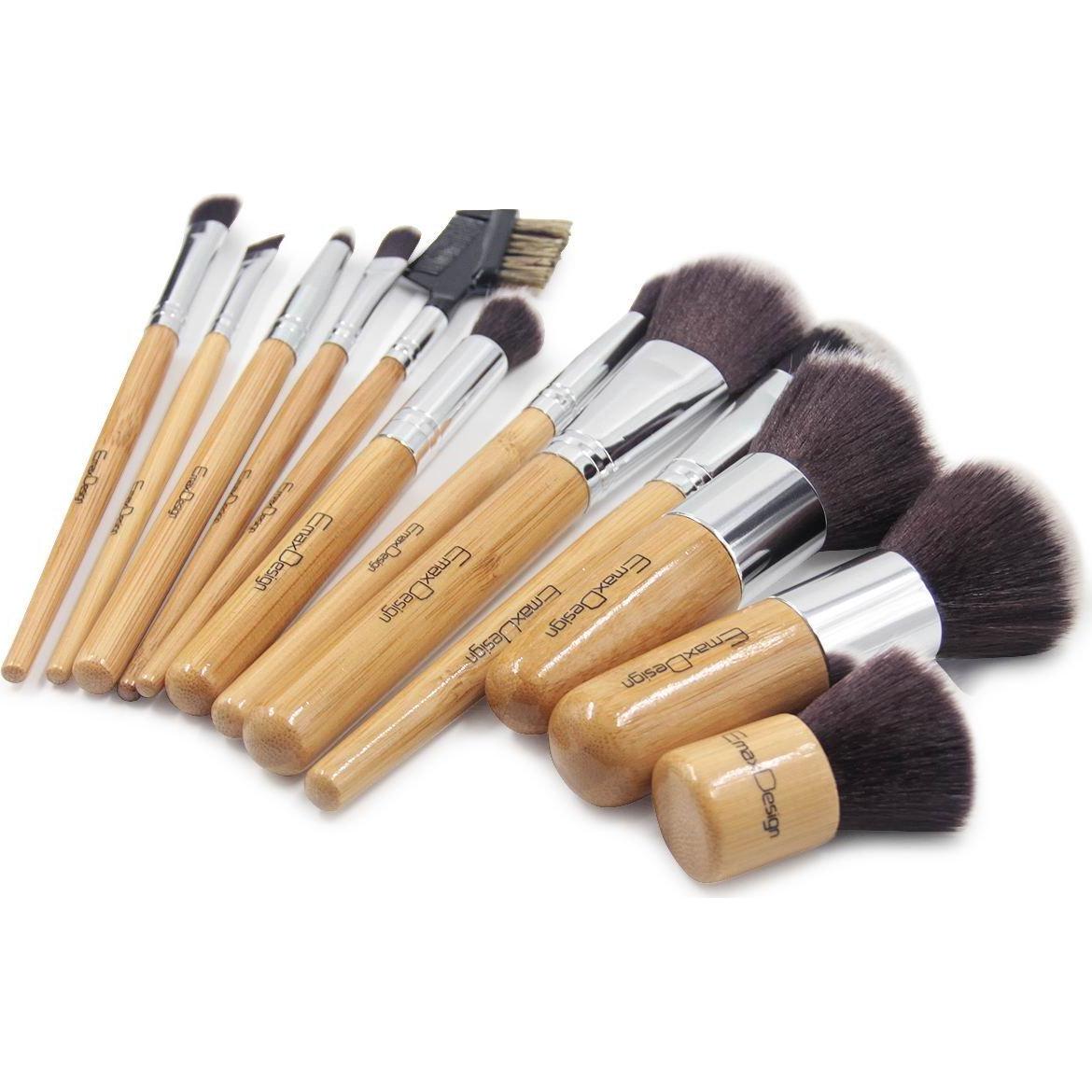 Juego de 12 Brochas de Maquillaje EmaxDesign con Mango de Bambú