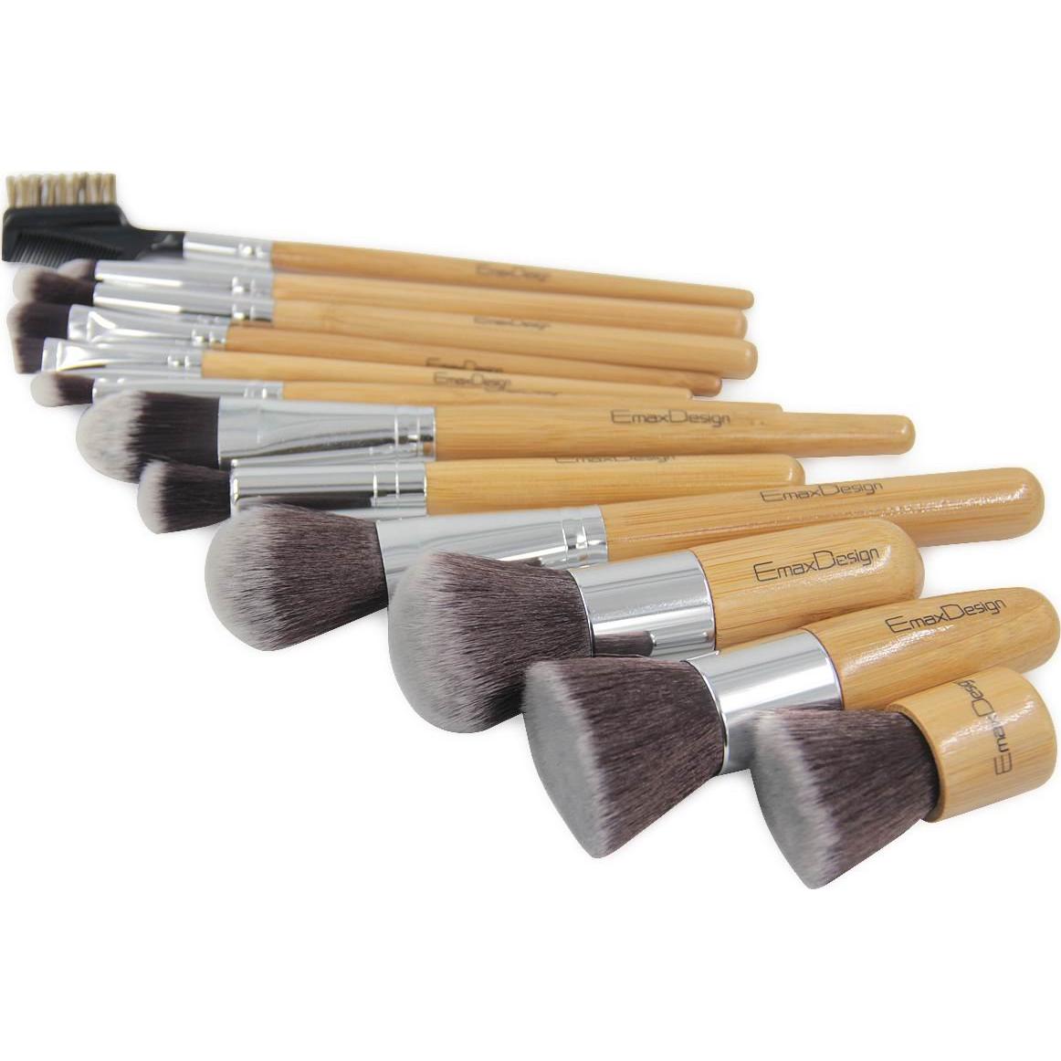 Juego de 12 Brochas de Maquillaje EmaxDesign con Mango de Bambú