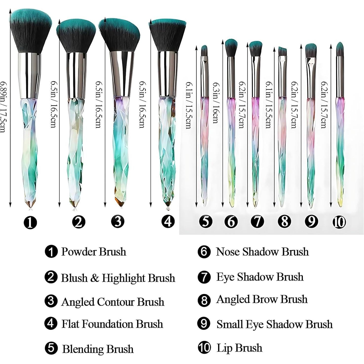 Set de Pinceles de Maquillaje Kingtree 10PCS Cristal Premium