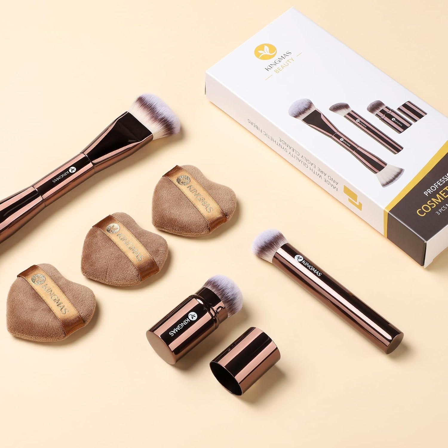 Juego de Brochas de Maquillaje KINGMAS 6 Piezas con Puff