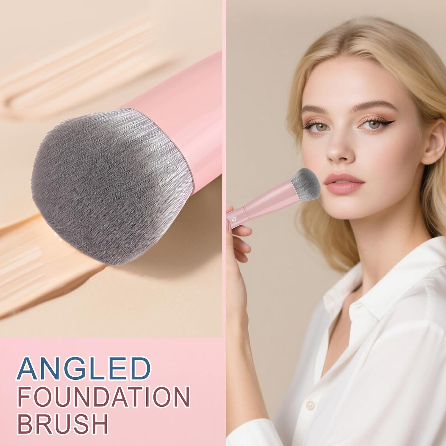 Brochas de Maquillaje Kabuki KINGMAS Rosa - Corrector Angulado