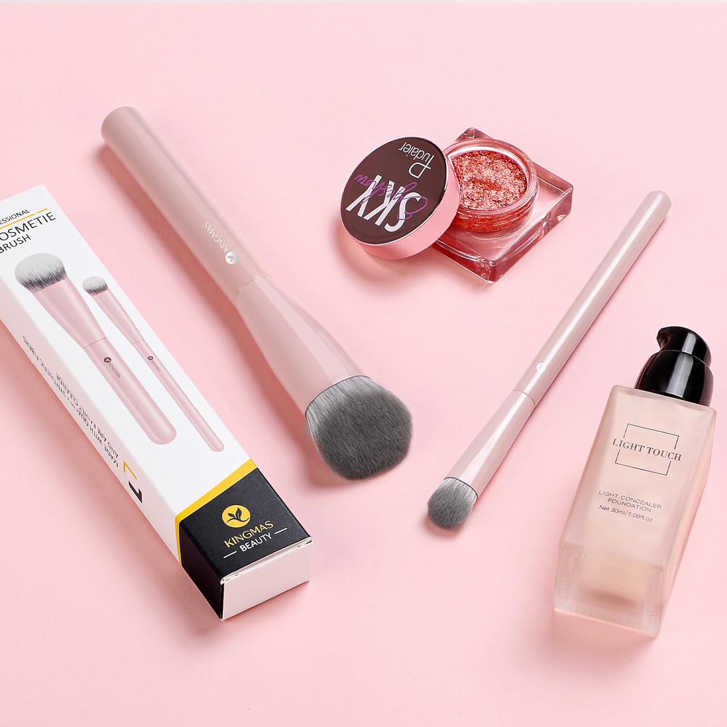 Brochas de Maquillaje Kabuki KINGMAS Rosa - Corrector Angulado