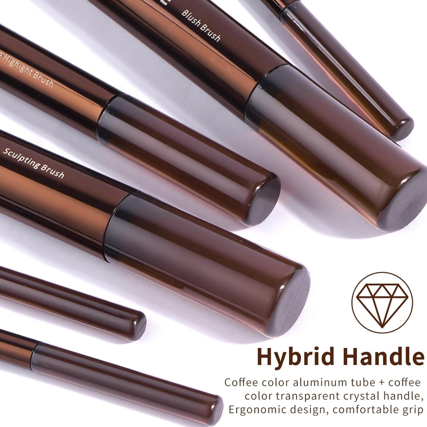 Set de 14 Brochas de Maquillaje MAANGE con Aluminio - Café Oscuro