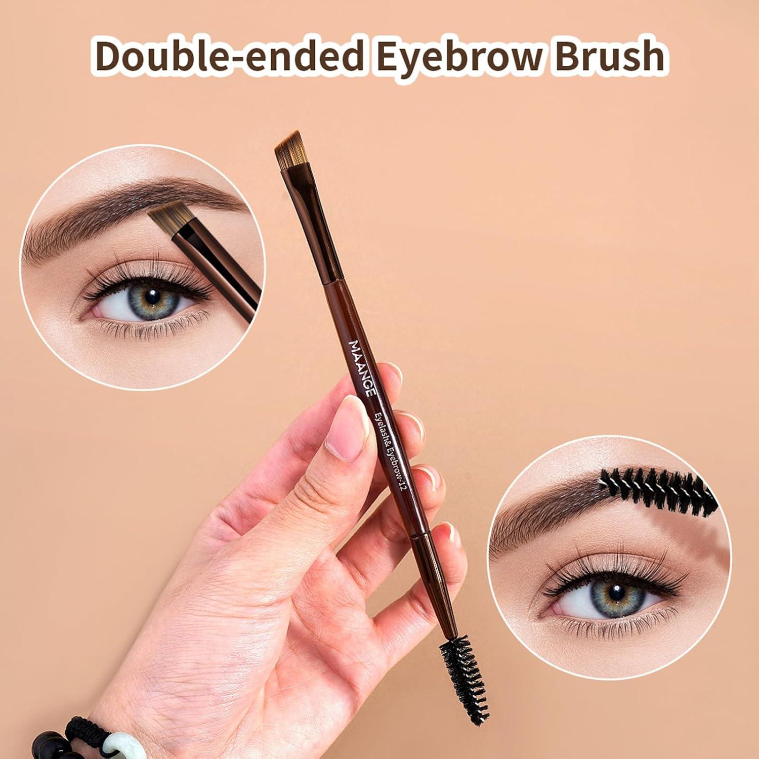 Set de 14 Brochas de Maquillaje MAANGE con Aluminio - Café Oscuro