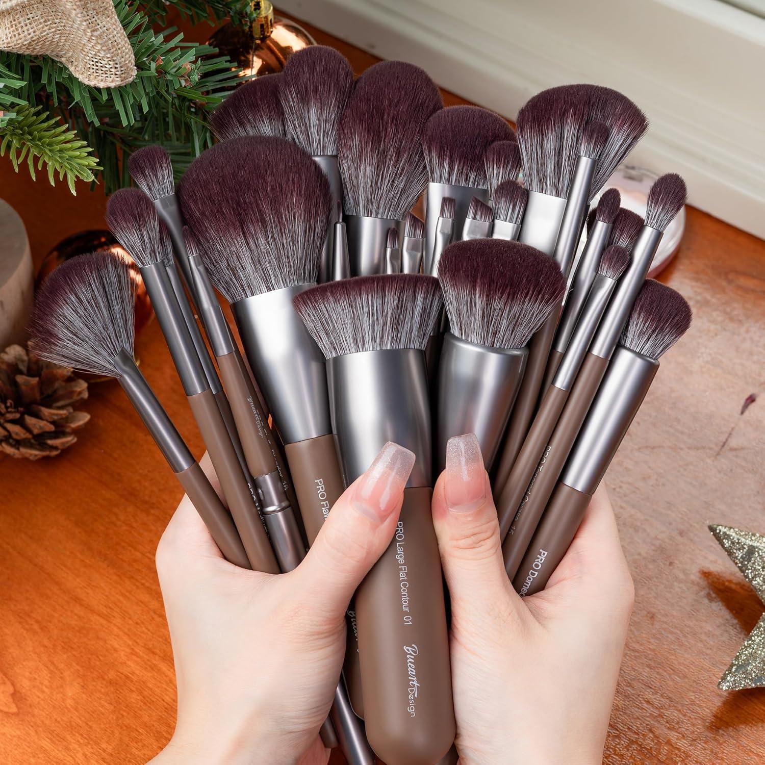 Conjunto de Brochas de Maquillaje Bueart 26 Piezas Chocolate