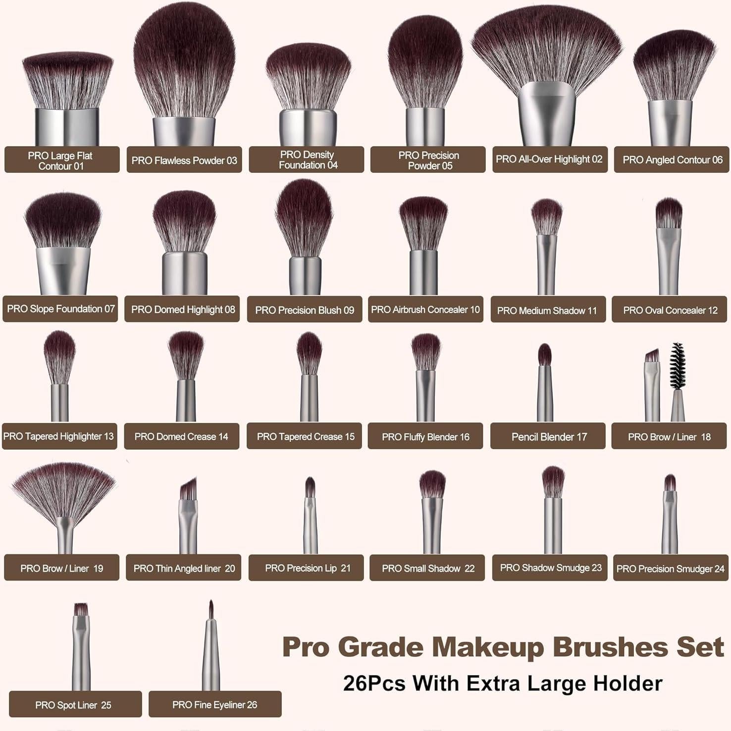 Conjunto de Brochas de Maquillaje Bueart 26 Piezas Chocolate