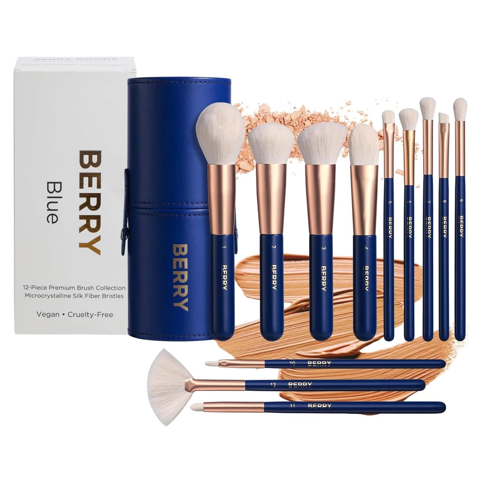 Juego de Brochas de Maquillaje BERRY Blue - 12 Piezas Veganas