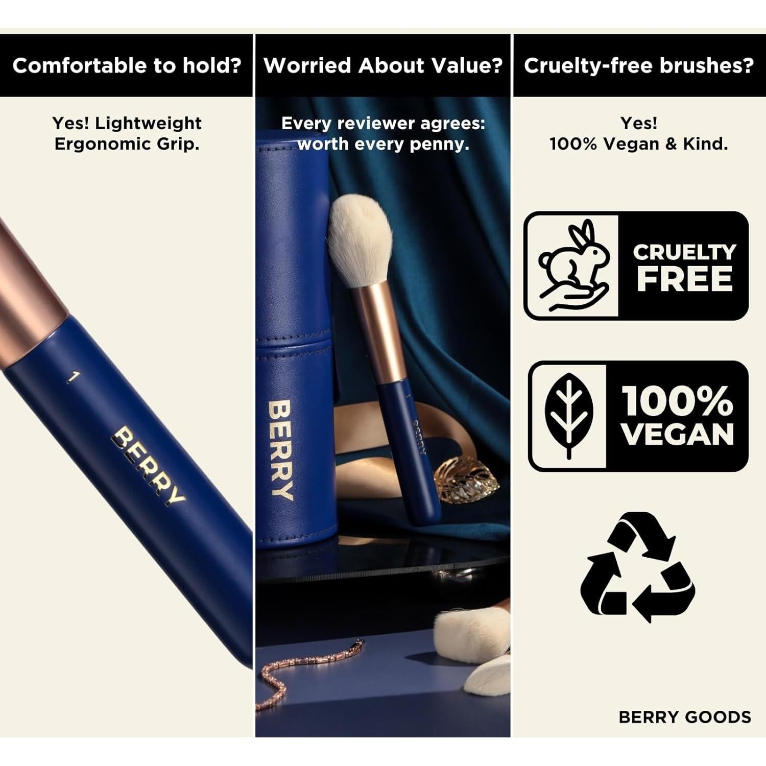 Juego de Brochas de Maquillaje BERRY Blue - 12 Piezas Veganas