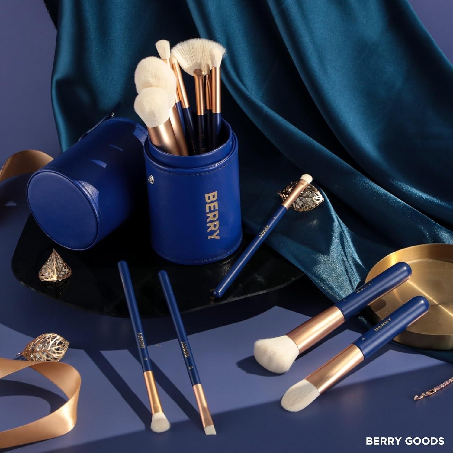 Juego de Brochas de Maquillaje BERRY Blue - 12 Piezas Veganas