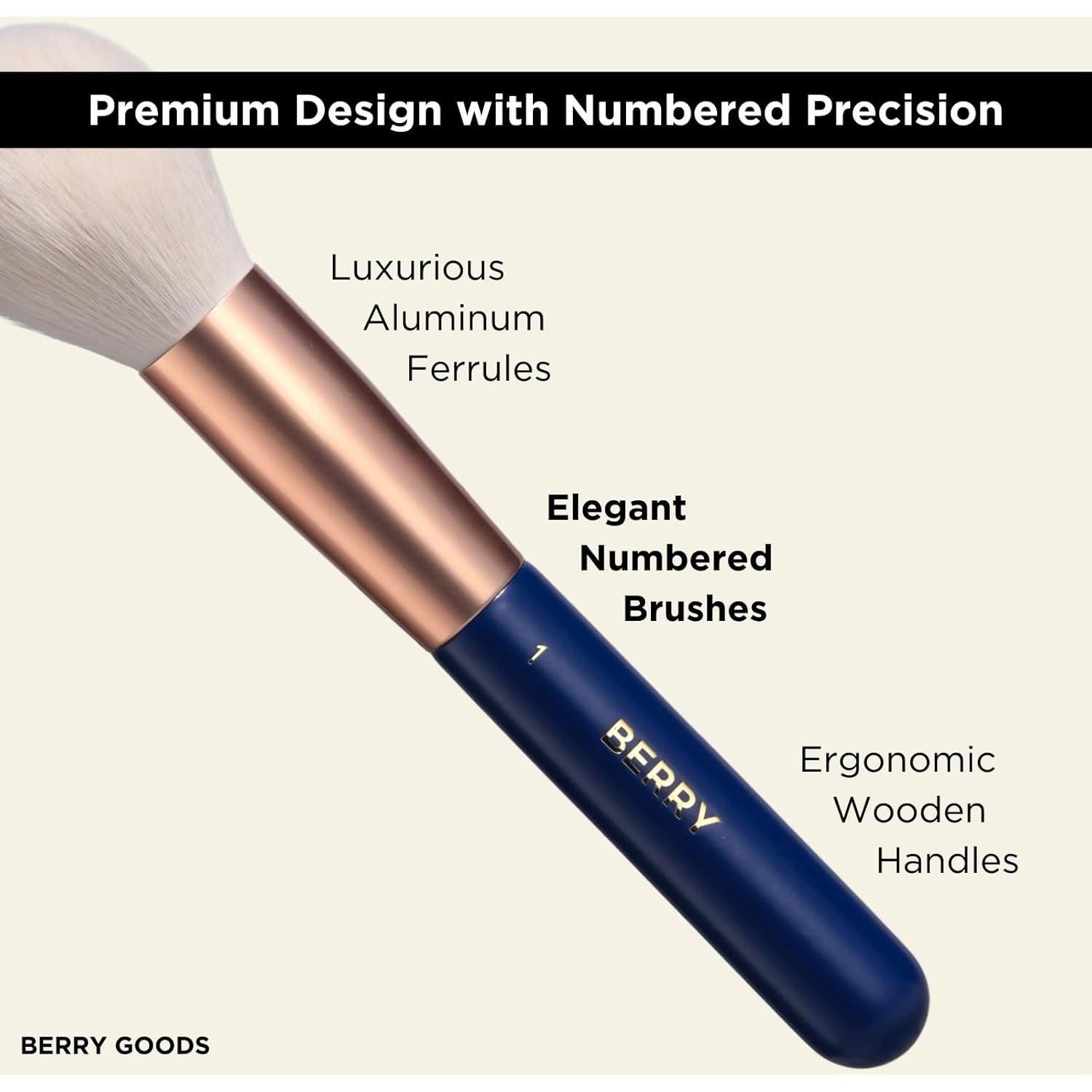 Juego de Brochas de Maquillaje BERRY Blue - 12 Piezas Veganas