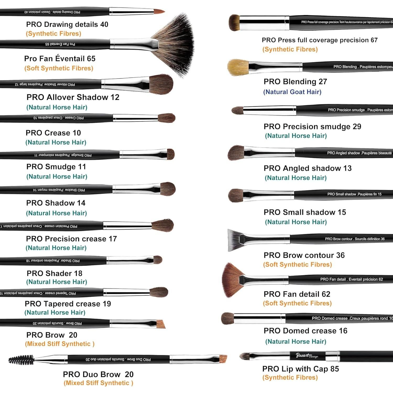 Juego de Brochas de Maquillaje Bueart Design 36 Piezas Pelo de Cabra