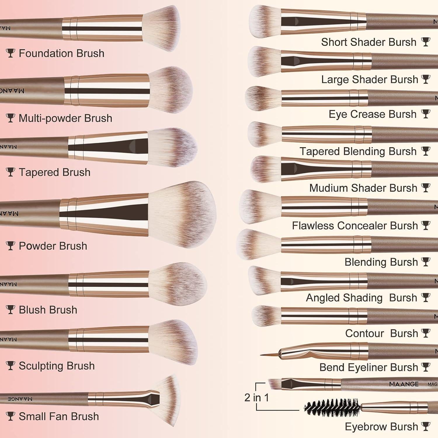 Conjunto de Pinceles de Maquillaje MAANGE 18 Pcs Sintéticos