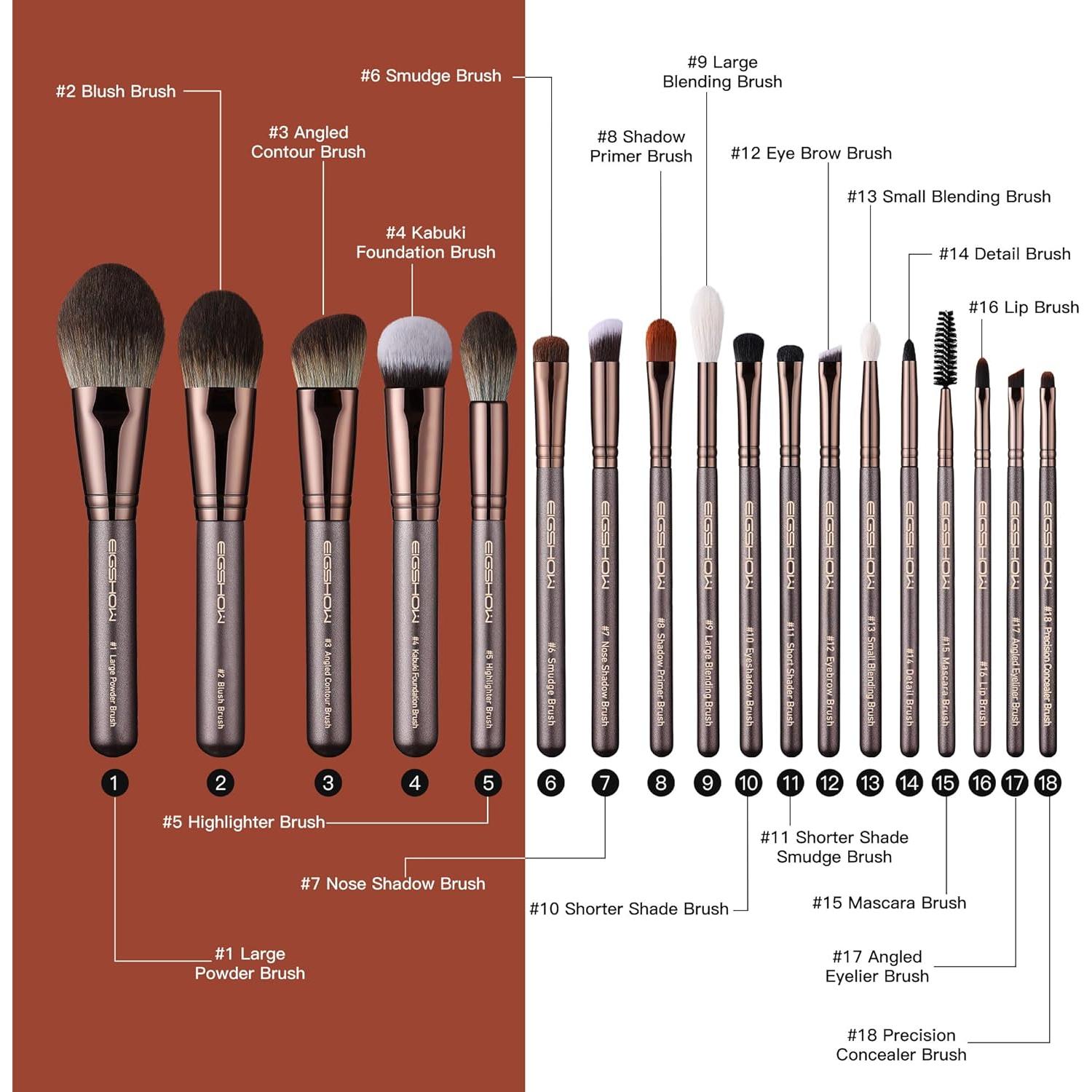 Juego de Brochas de Maquillaje Profesional EIGSHOW 18 Piezas Café