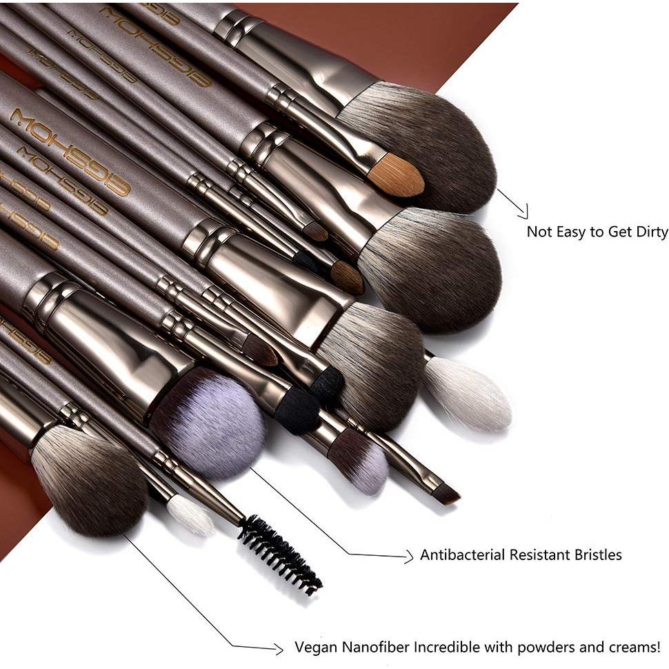 Juego de Brochas de Maquillaje Profesional EIGSHOW 18 Piezas Café