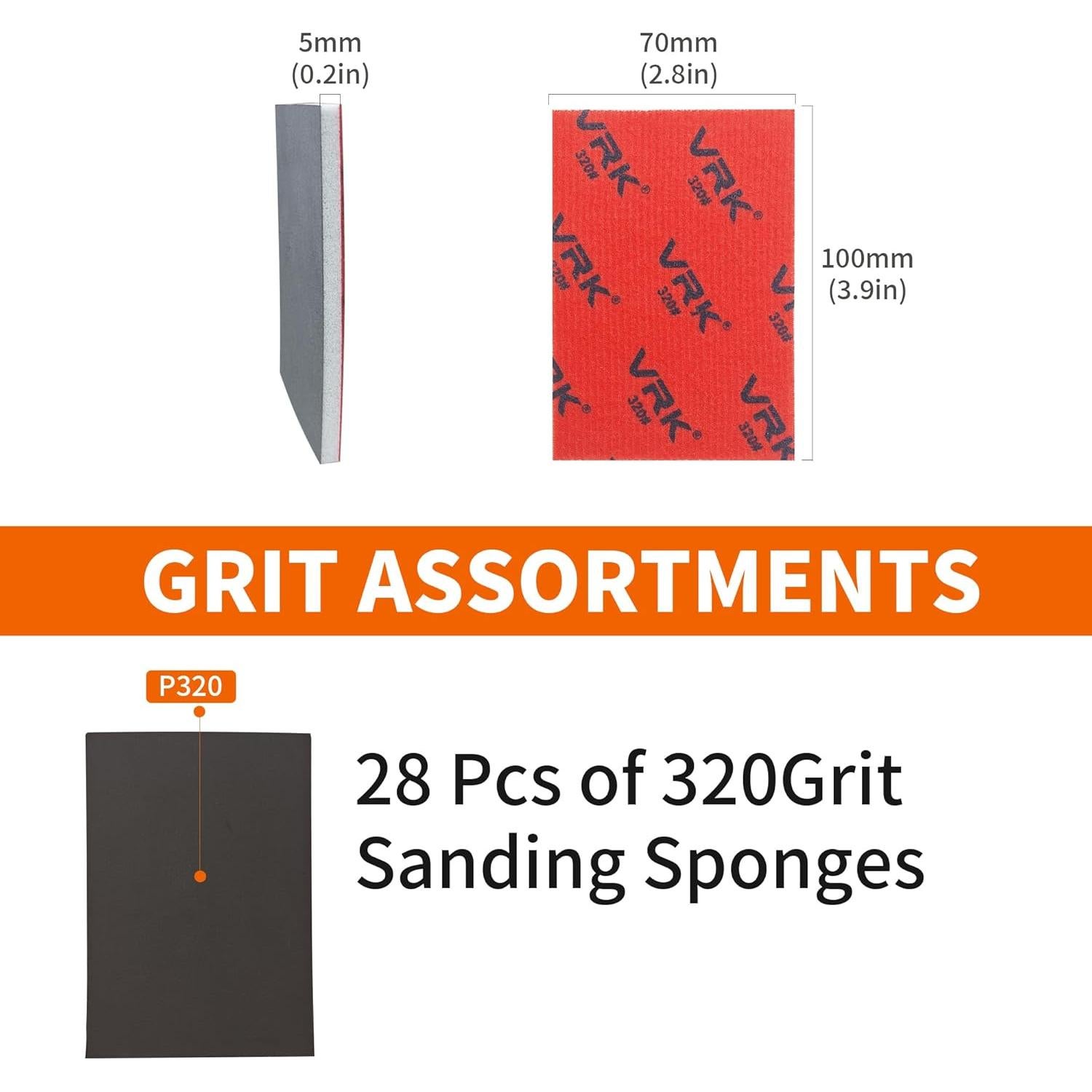 28 Esponjas de Lijado VRKET 320 Granos para Madera y Metal