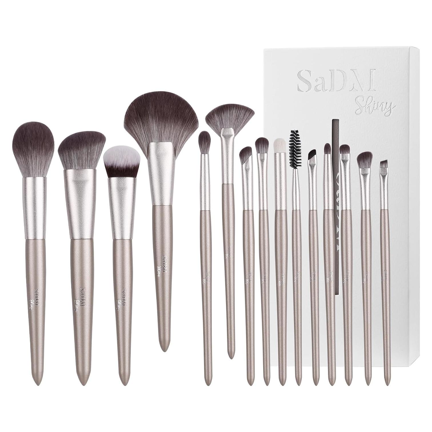 Juego de Brochas de Maquillaje 15 Piezas SaDM Shiny Cerdas Sintéticas
