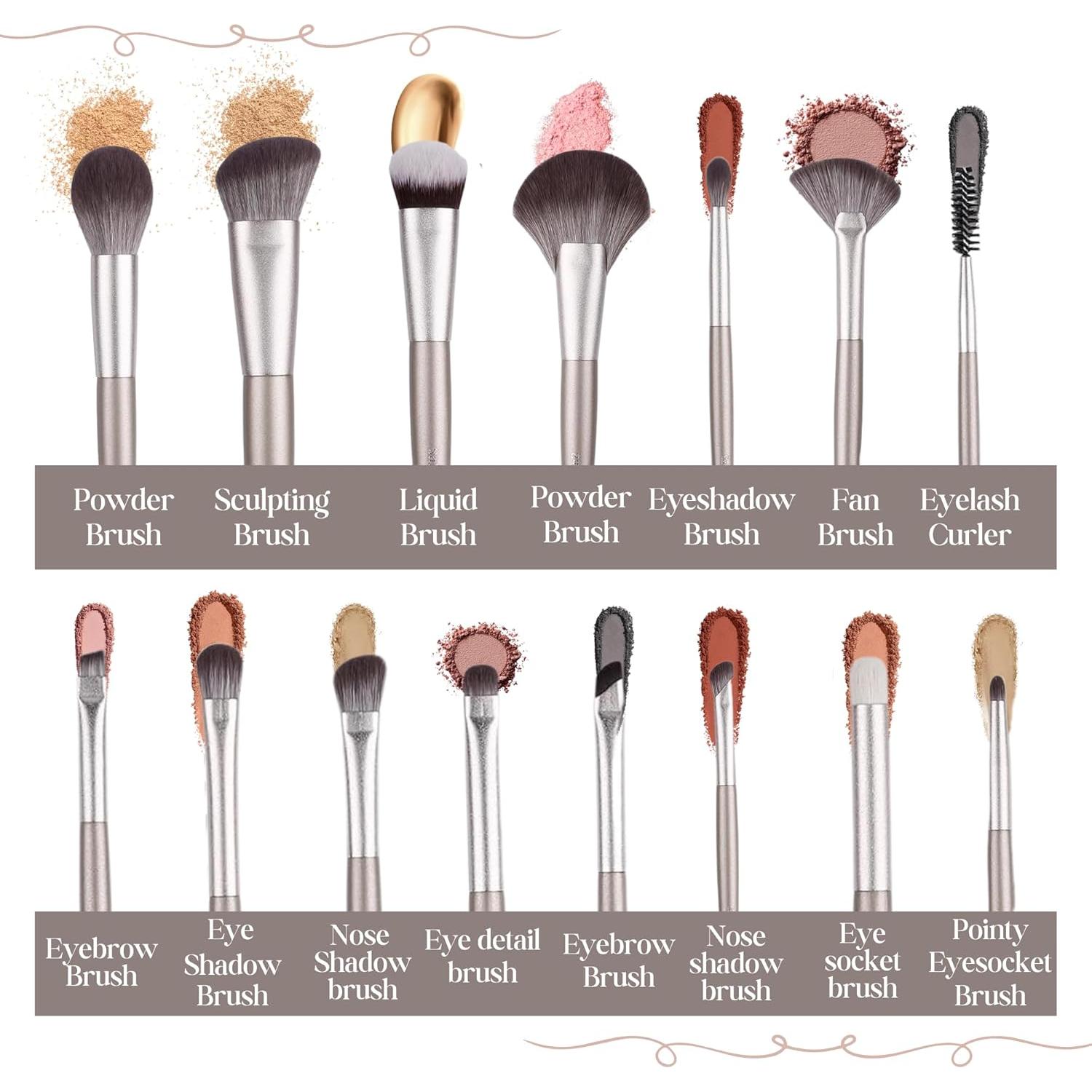 Juego de Brochas de Maquillaje 15 Piezas SaDM Shiny Cerdas Sintéticas