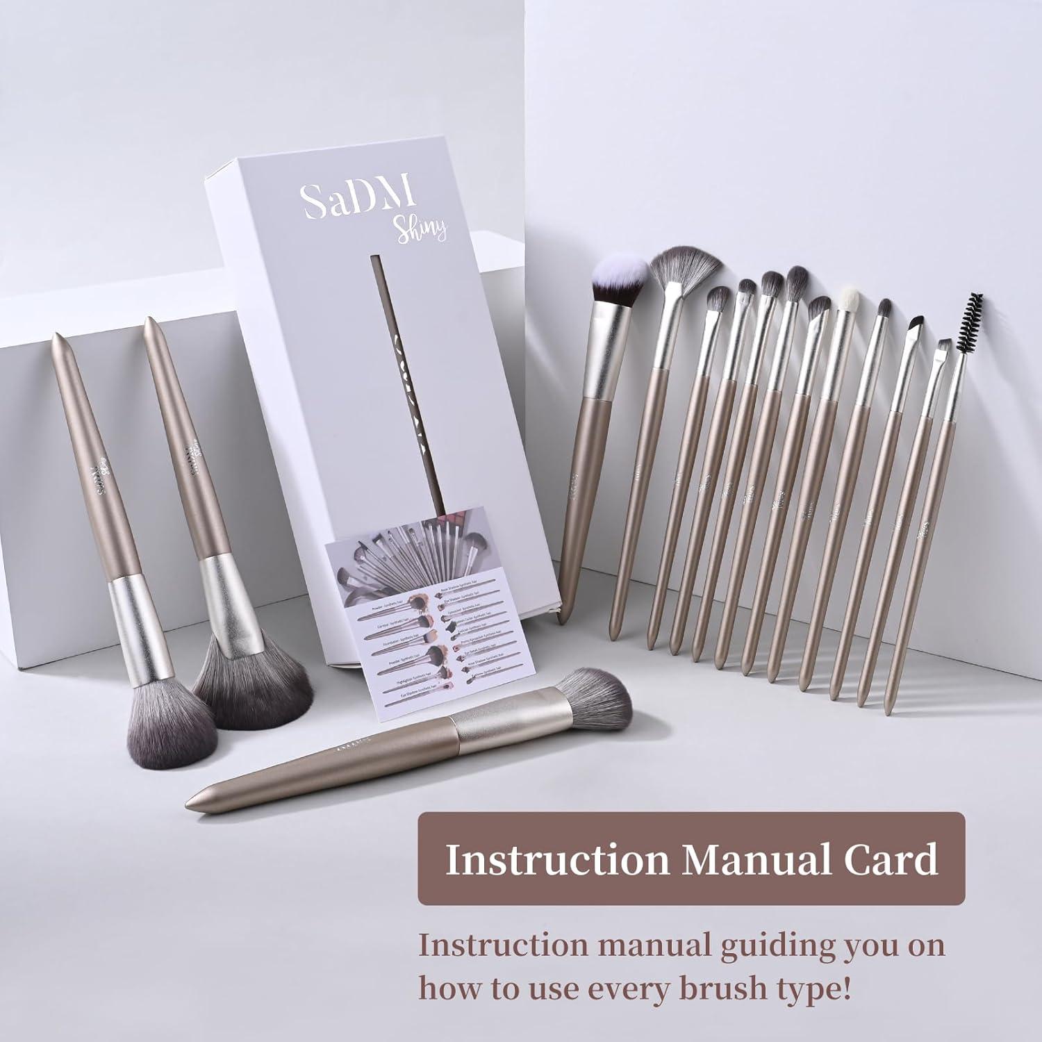 Juego de Brochas de Maquillaje 15 Piezas SaDM Shiny Cerdas Sintéticas