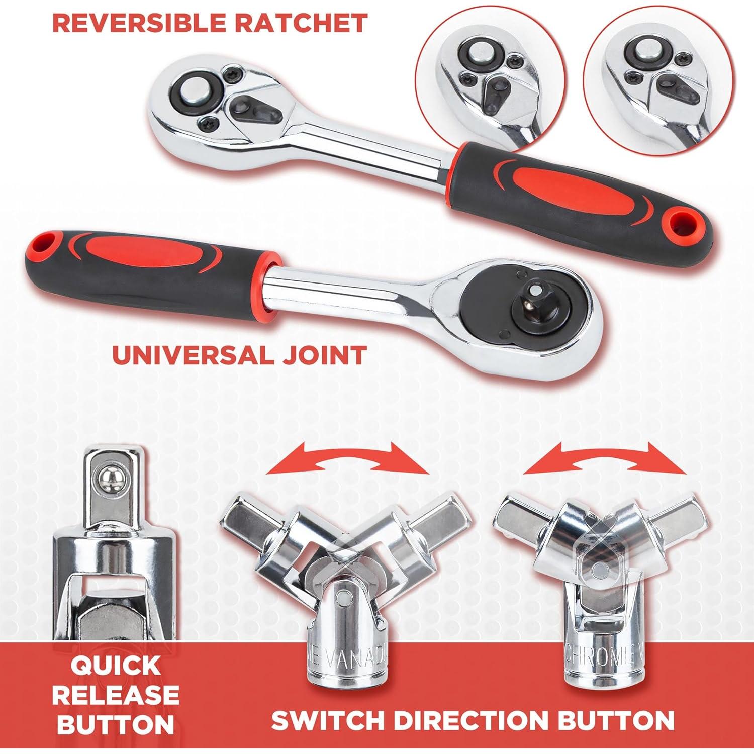Juego de Llave de Carraca 53 Piezas CARTMAN con Estuche