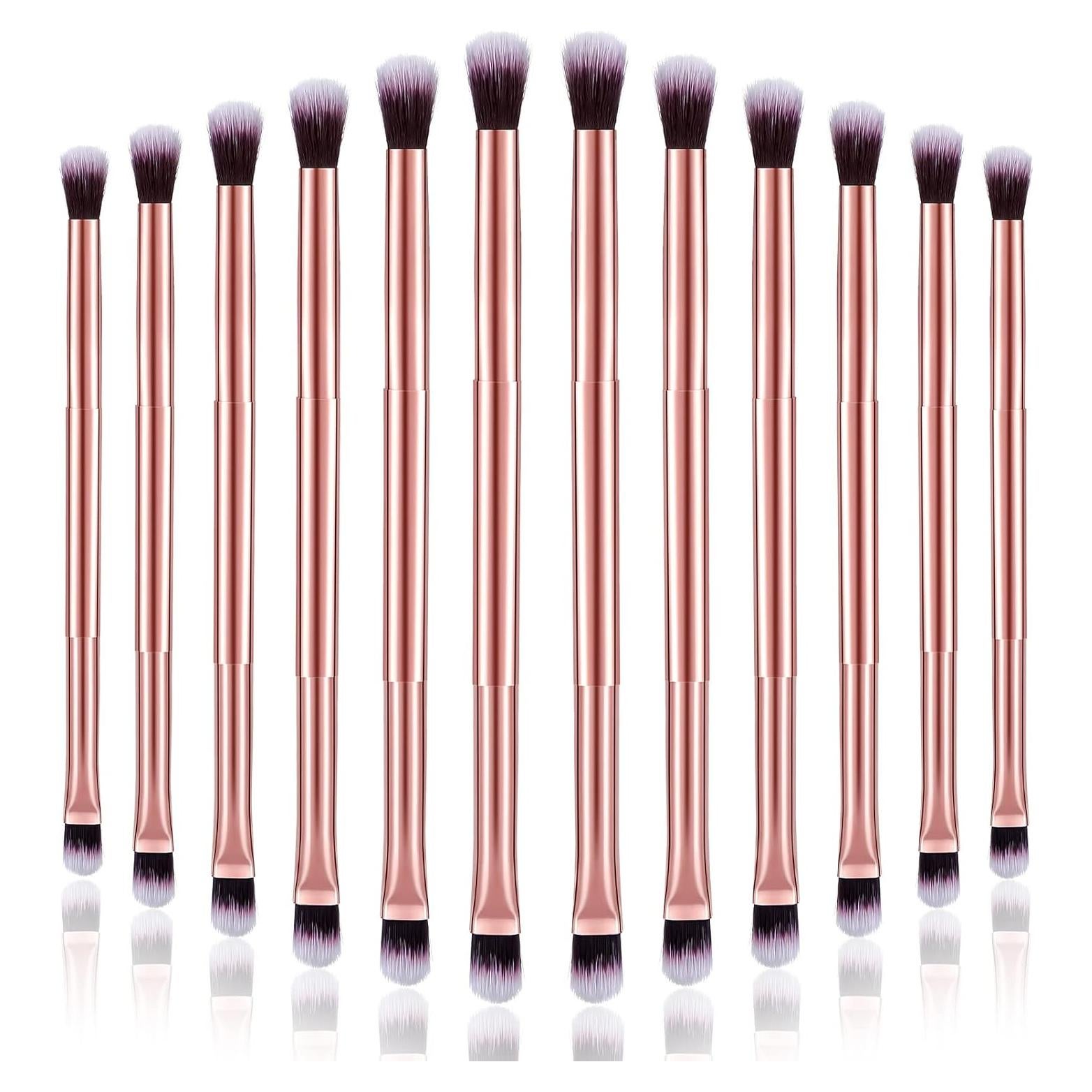 12 Brochas de Maquillaje Doble Punta Perthlin Oro Rosa